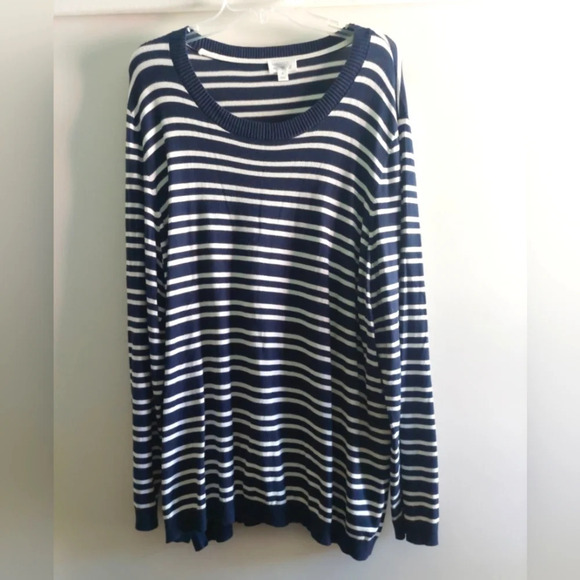 Market & Spruce Navy & White Soft Knit Striped  sweater Nautical Classic Casual - Picture 1 of 7